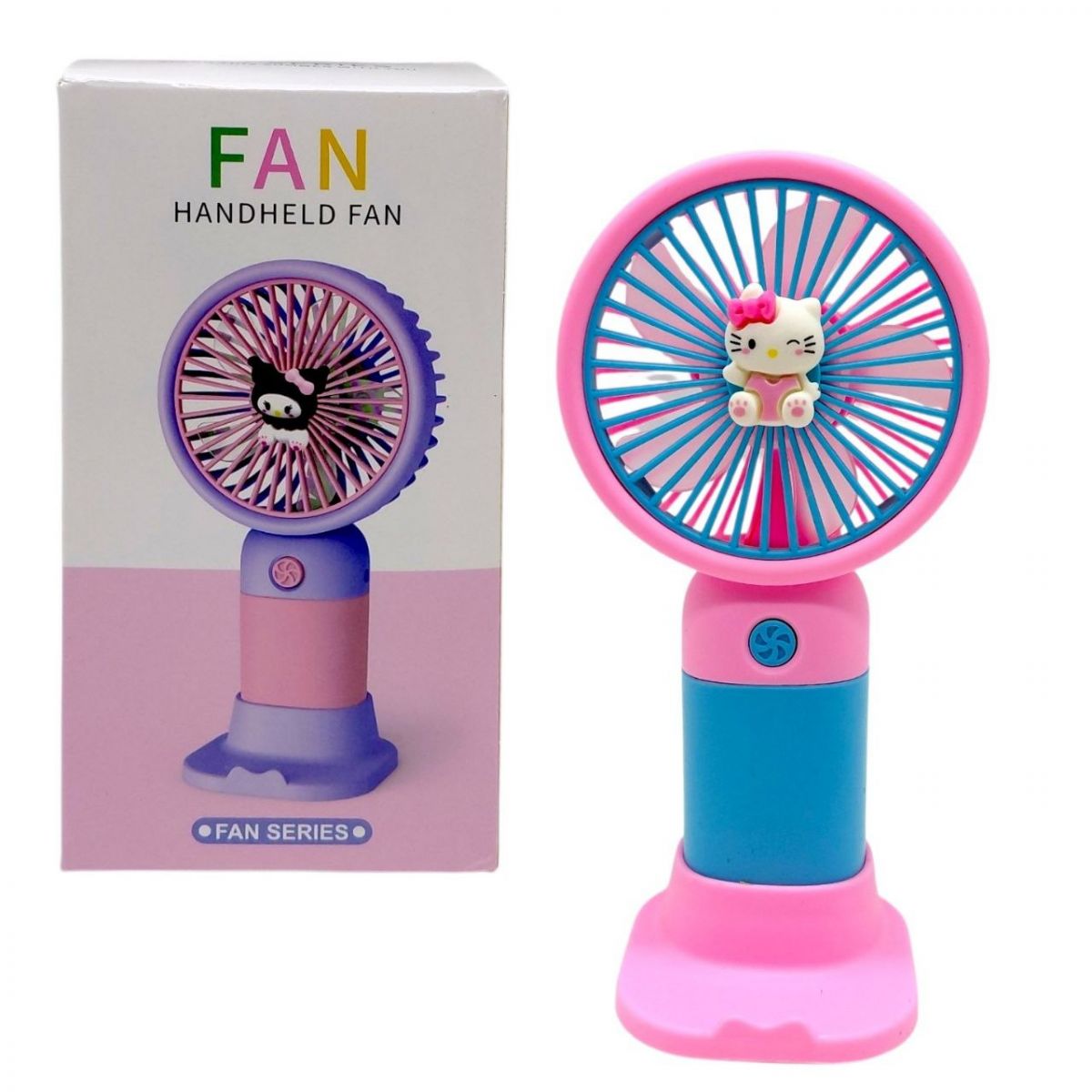 Вентилятор "Sanrio" Hello Kitty / Хелоу Китти, Аниме / Anime аккумулятор: 14. 2V, USB, легкий корпус, низкий шум, подставка, в коробке (Розовая)  фото 1