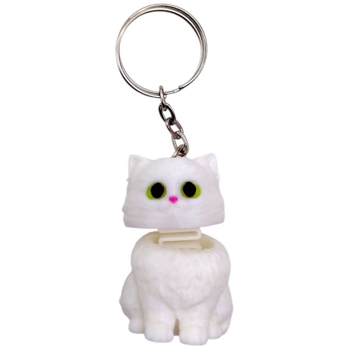 Брелок 3d друк "КОТИК З ПРУЖИНОЮ" (БІЛИЙ), KEYCHAIN  фото 1