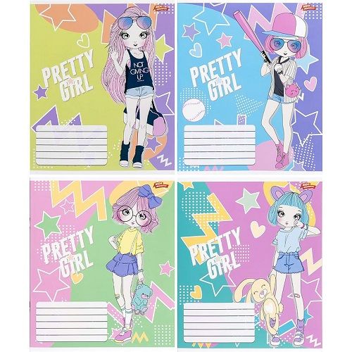 Тетрадь ЦВЕТНАЯ на 12 листов Клетка "PRETTY GIRL" (20 ШТ)  фото 1