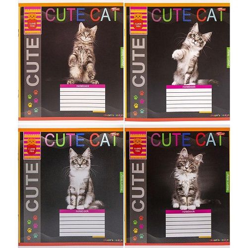 Тетрадь ЦВЕТНАЯ на 12 листов КЛЕТКА "CUTE CAT" (20 ШТ)  фото 1