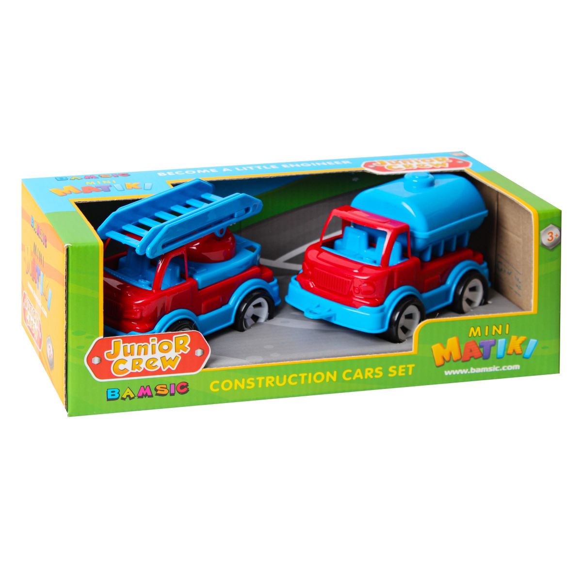 Mini Matiki коробка 2(пожежна, водовоз) Набір дитячий BAMSIC (ЧЕРВОНО-СИНІЙ)  фото 1
