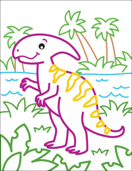 Розмальовки з кольоровим контуром "Динозаврик"