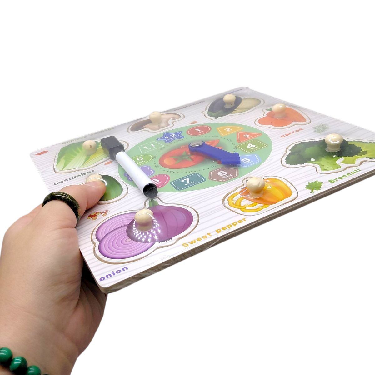 Вкладыши деревянные (часы, доска для рисования, маркер "пиши-стирай") микс видов  фото 3