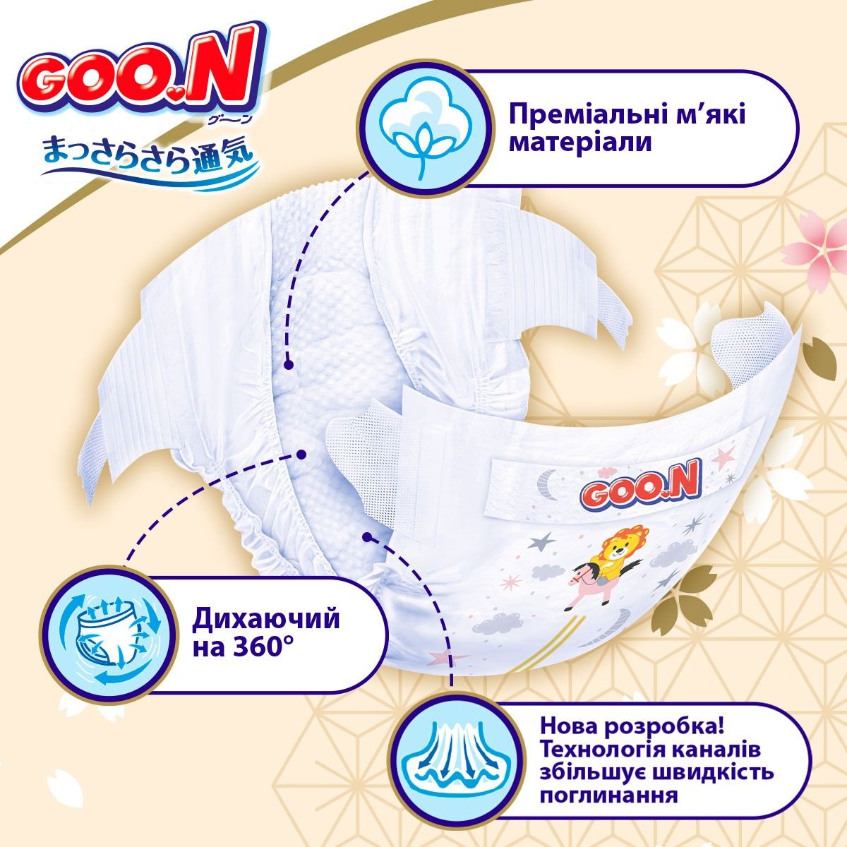 Підгузки GOO. N Premium Soft для дітей (розмір 3(M), 5-9 kg, 128 шт. )