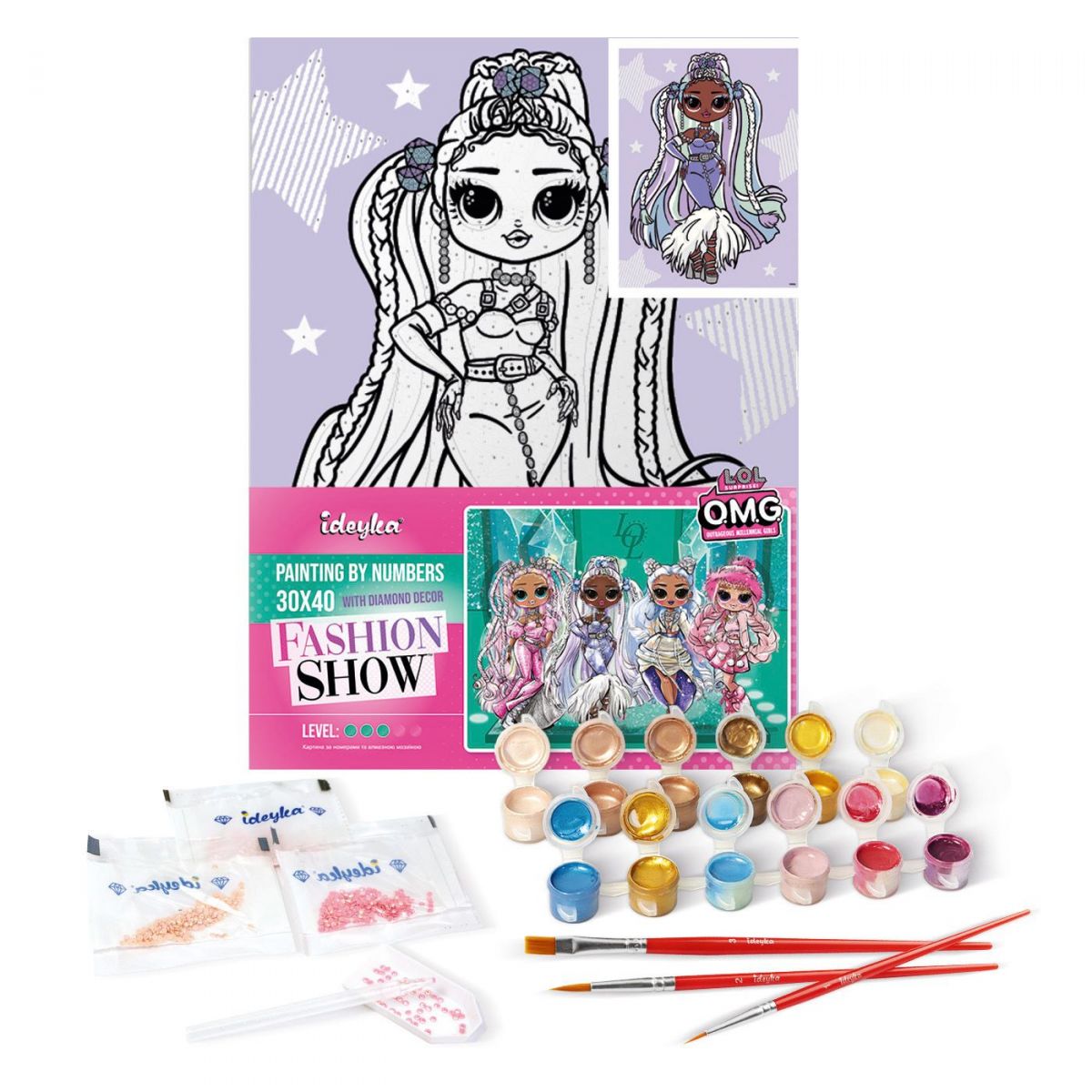 Картина за номерами зі стразами "L. O. L. Surprise! O. M. G. Fashion show Lady Braids" 30х40 см Картина за номерами зі стразами "L. O. L. Surprise! O. M. G. Fashion show Lady Braids" 30х40 см