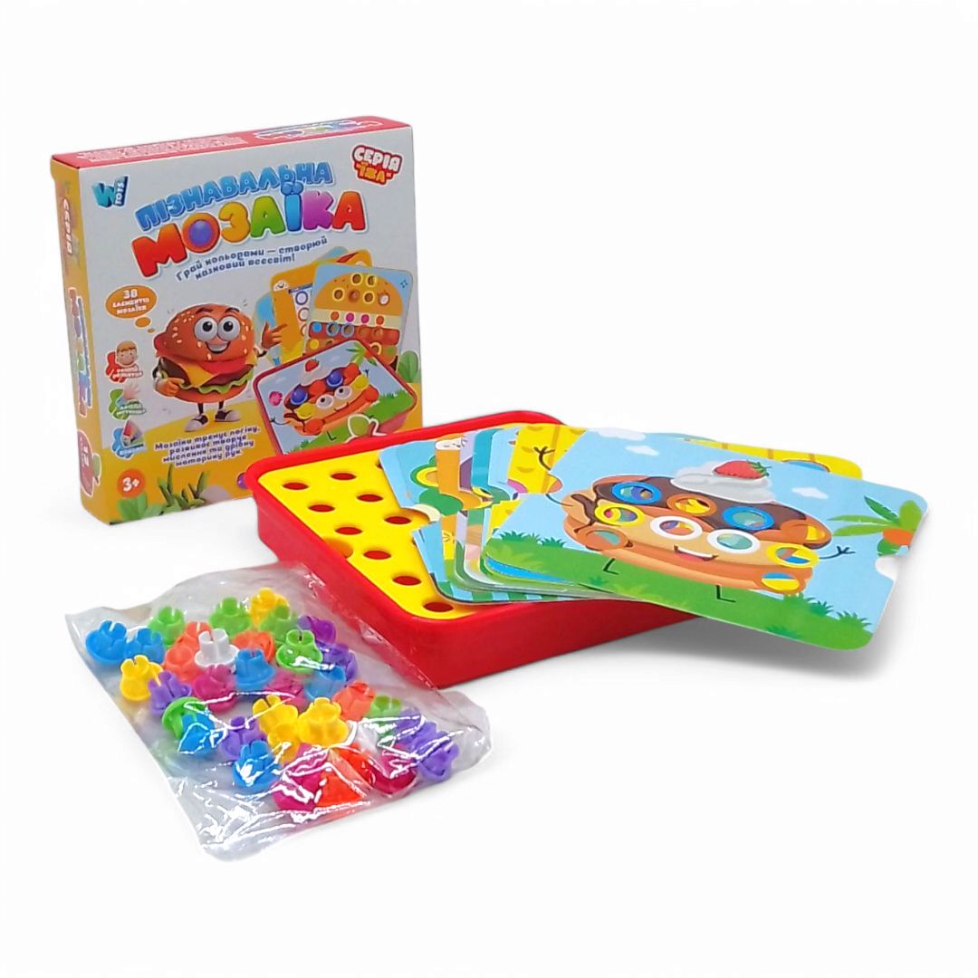 Пізнавальна мозаїка "Їжа", 38 елементів, 12 карток із завданнями (червоний)  фото 3 Пізнавальна мозаїка "Їжа", 38 елементів, 12 карток із завданнями (червоний)  фото 3