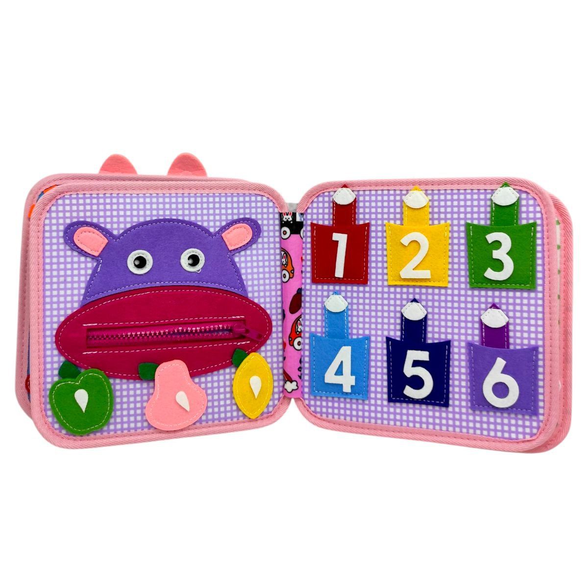 Мягкая книжка-бизиборд (фетр, пальчиковые игры, цифры, сортер по цвету, пискавка, элементы на липучках и кнопках)  фото 3