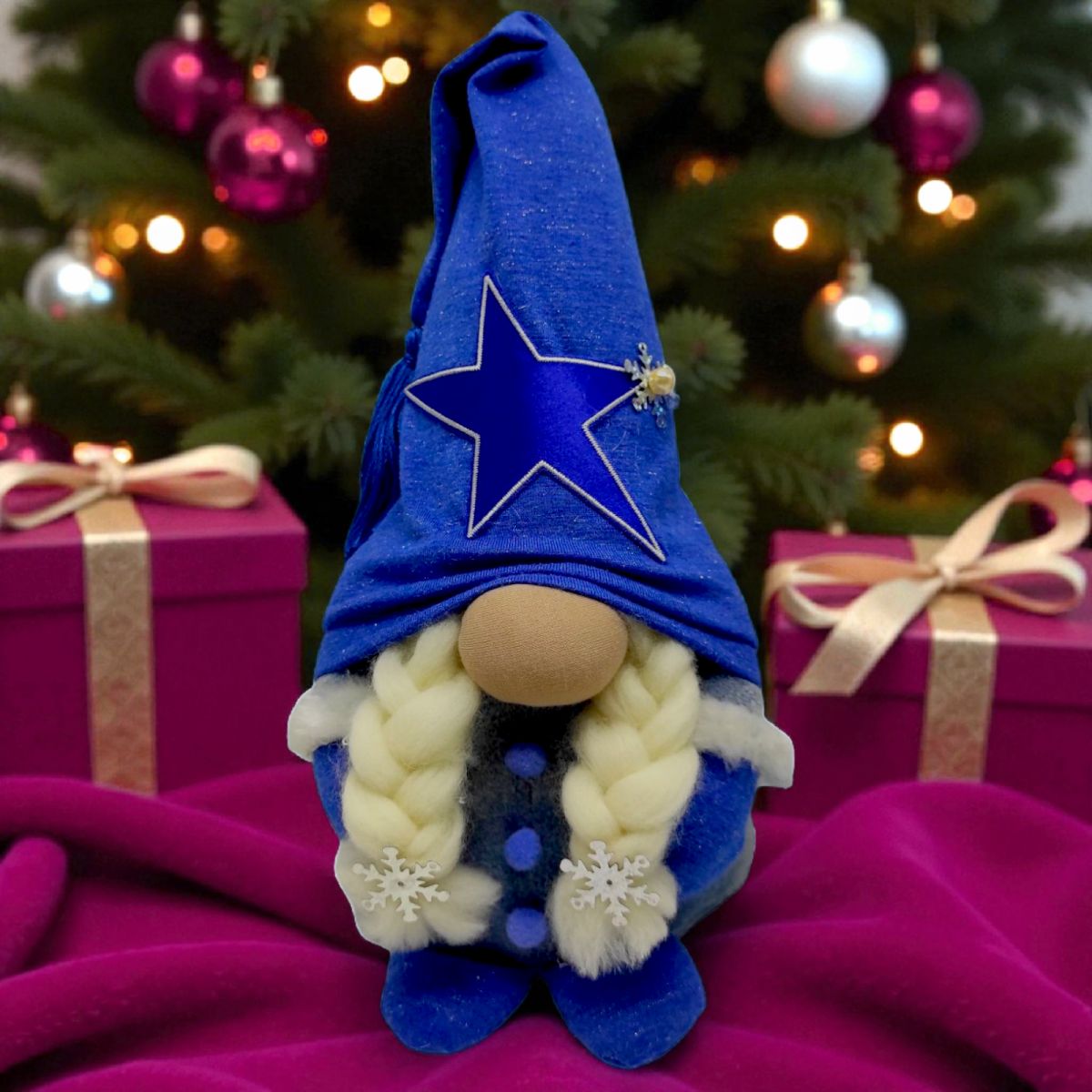 Мягкая игрушка "Скандинавский гном" (Hand Made) высота 28 см, девочка (голубой)  фото 3