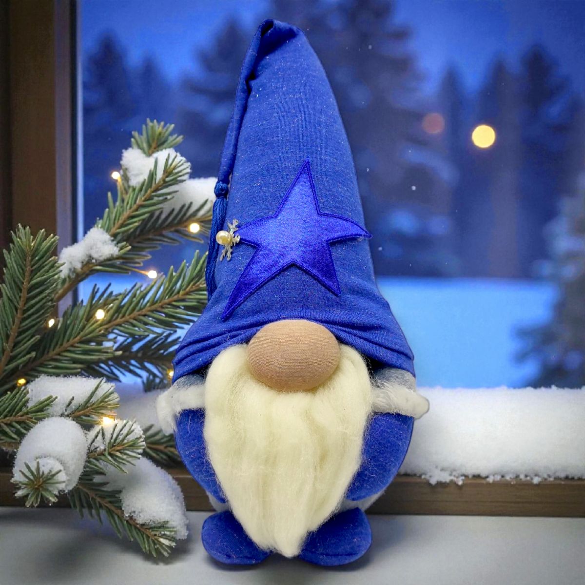 Мягкая игрушка "Скандинавский гном" (Hand Made) высота 28 см, мальчик (голубой)  фото 3