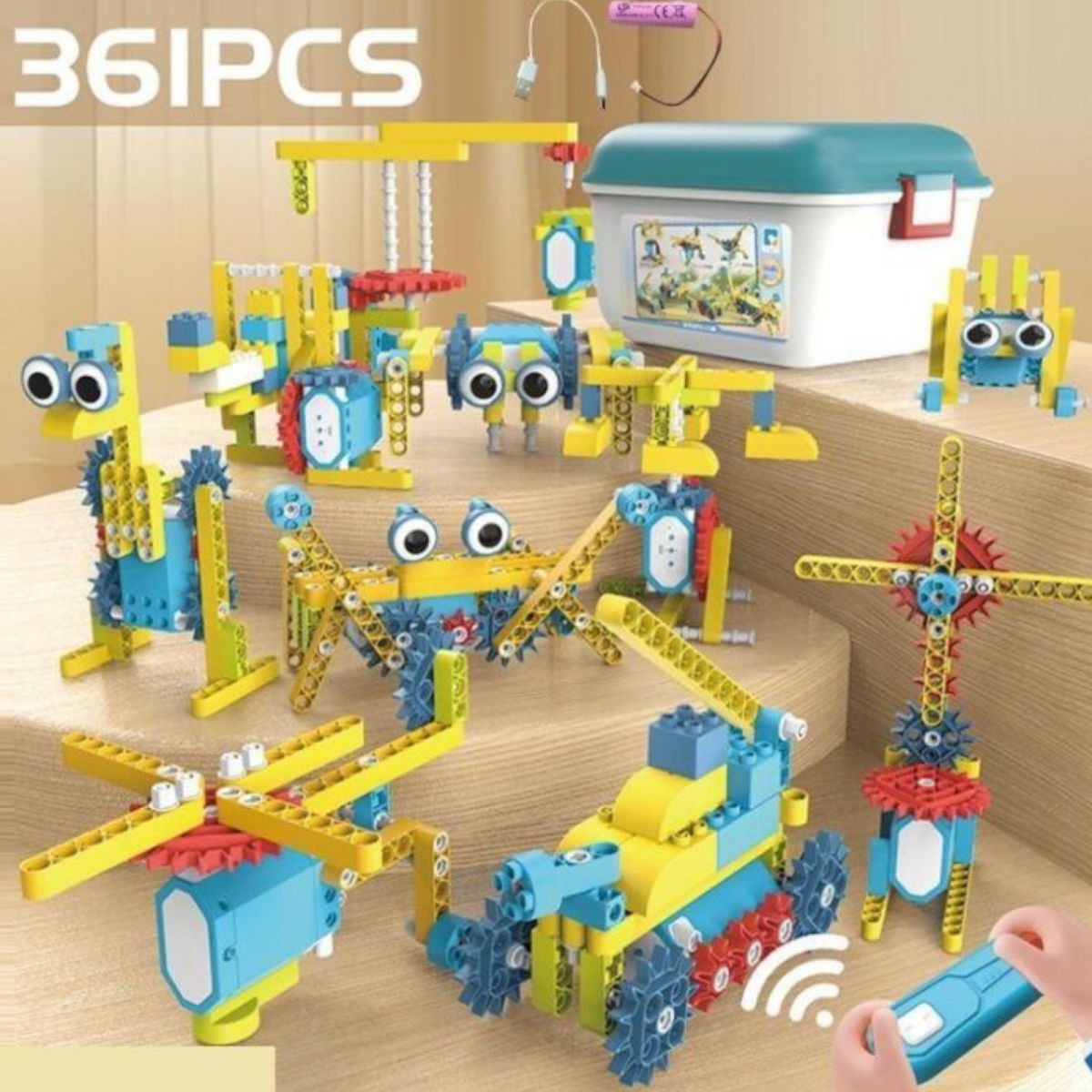 Конструктор на радіокеруванні 361 деталь, автоматичний рух, колесо вільного ходу, рух вперед-назад, акумулятор 3. 7 V, пульт керування, в боксі  фото 3