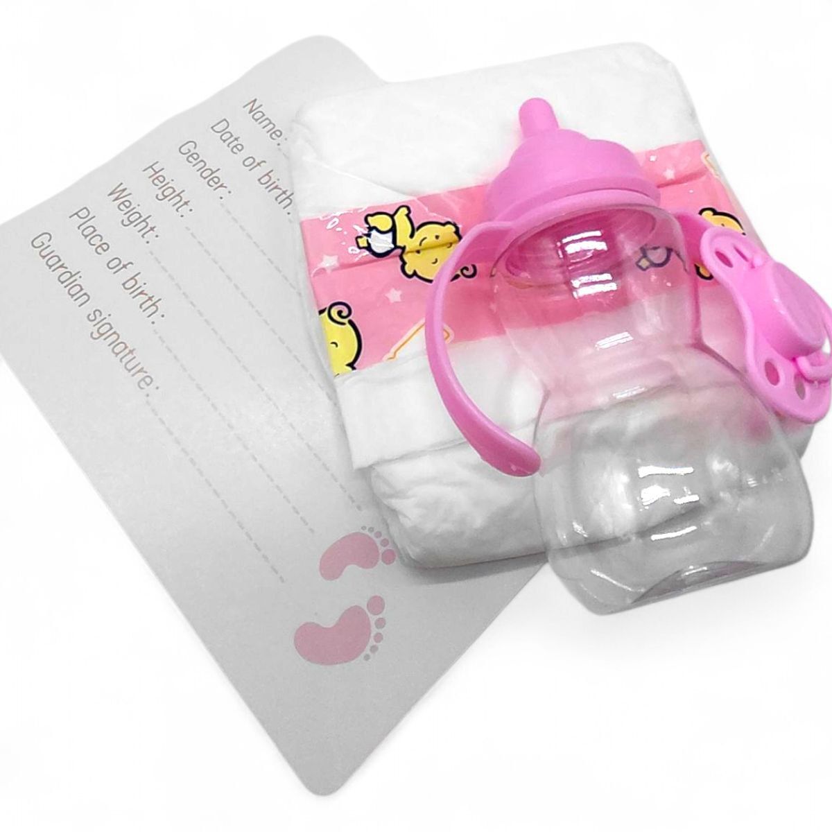 Кукла (высота: 50 см, резиновая, имитация стеклянных глаз, пустышка, бутылочка, памперс, шляпка, носки)  фото 3