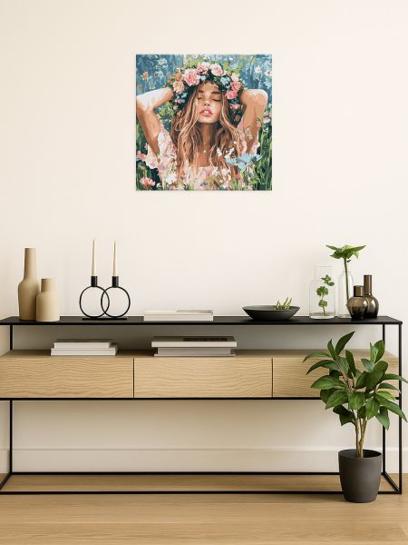 Картина за номерами - Дівчина з віночком в полі 40х40 см.  фото 3