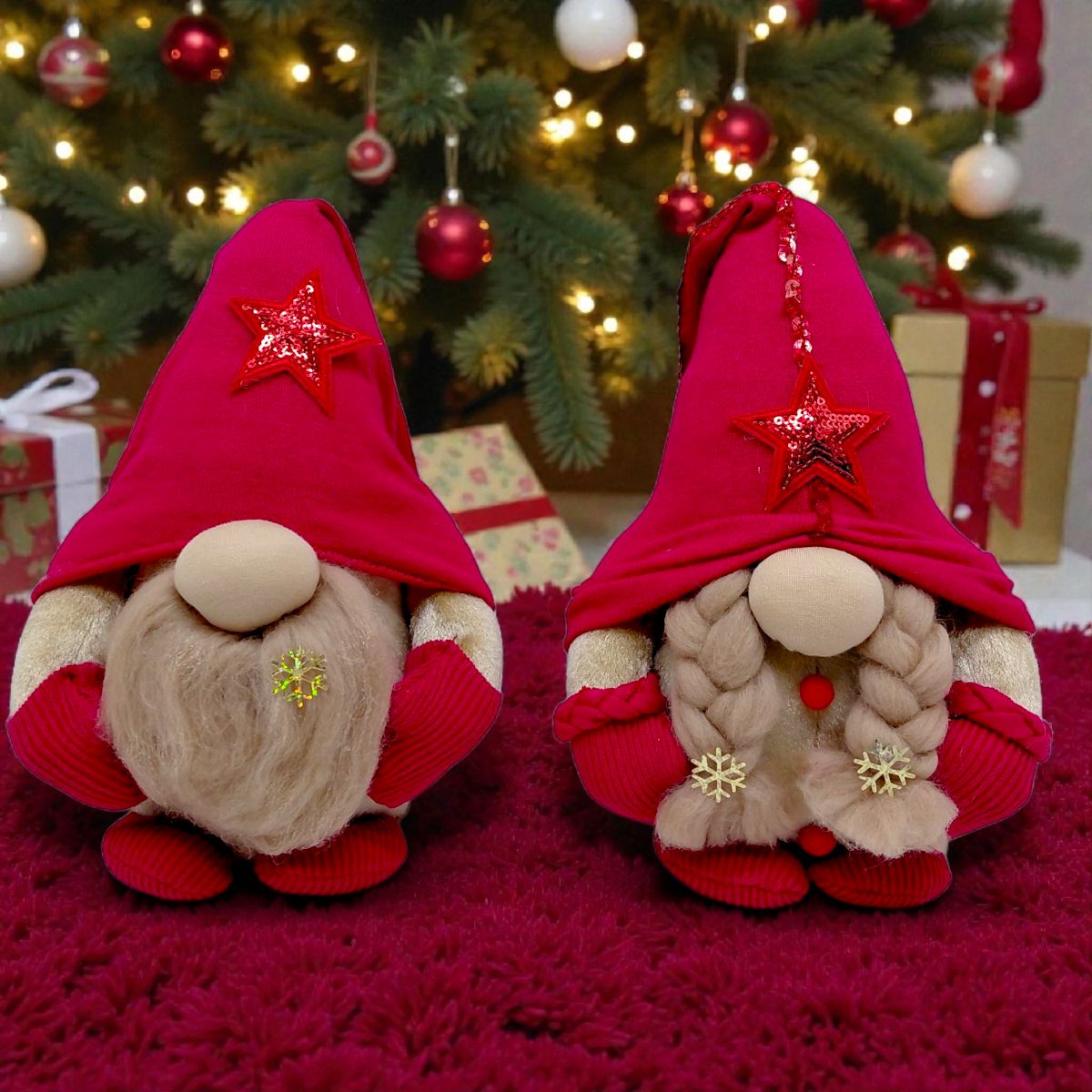 Мʼяка іграшка "Скандинавський гном" (Hand Made) висота 28 см, дівчинка (червоний) 25 см  фото 3