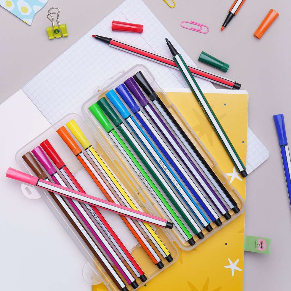 Фломастери шестигранні у пластиковій коробці 12 кольорів 24 в ящ.  фото 3