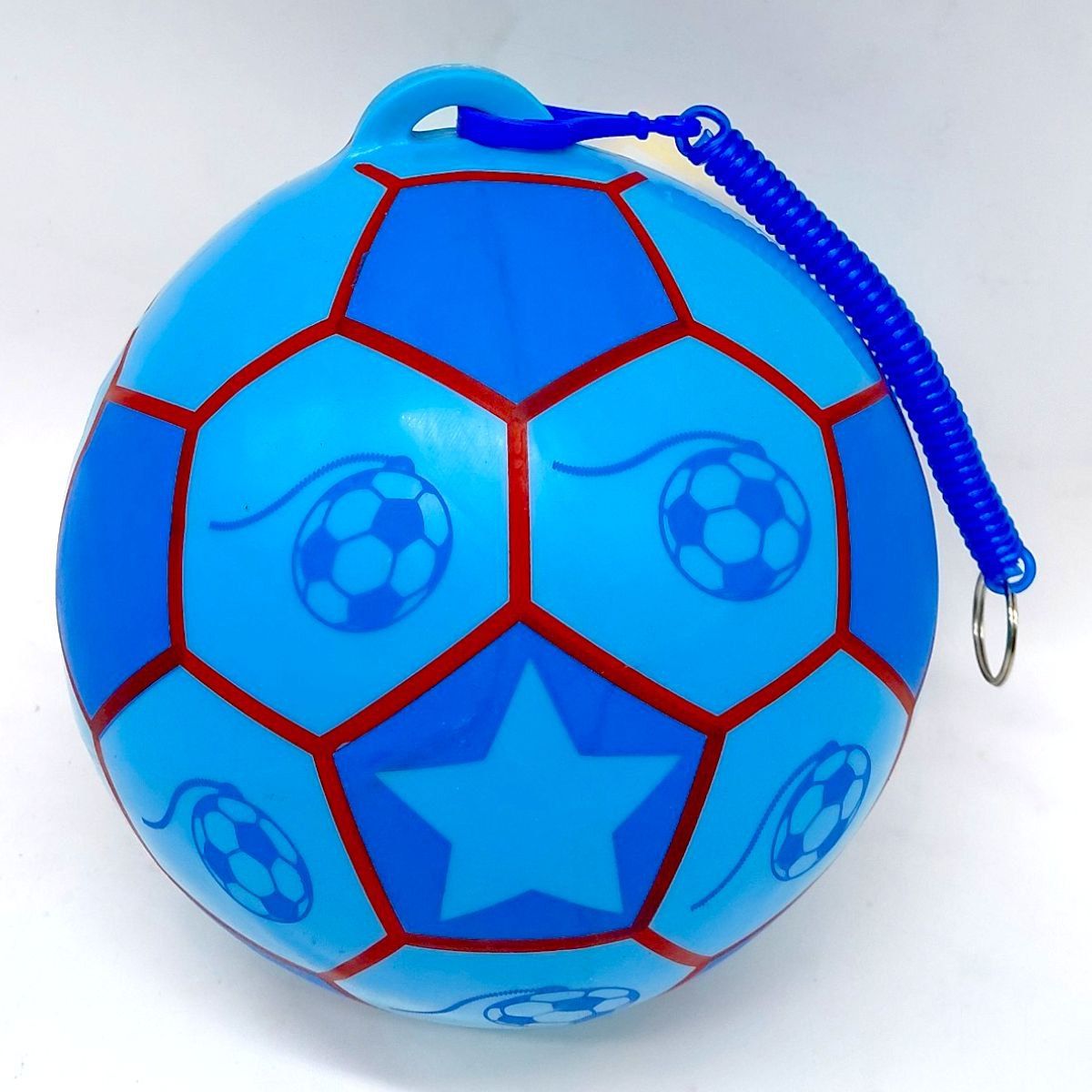 М'яч гумовий, діаметр 17 см, карабін з пружинкою, СИНІЙ  фото 3