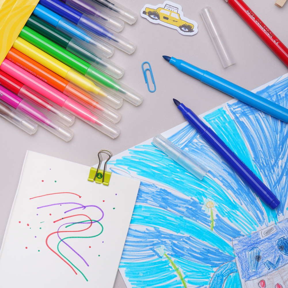 Фломастери конічні 12 кольорів (різні кольори)  фото 3