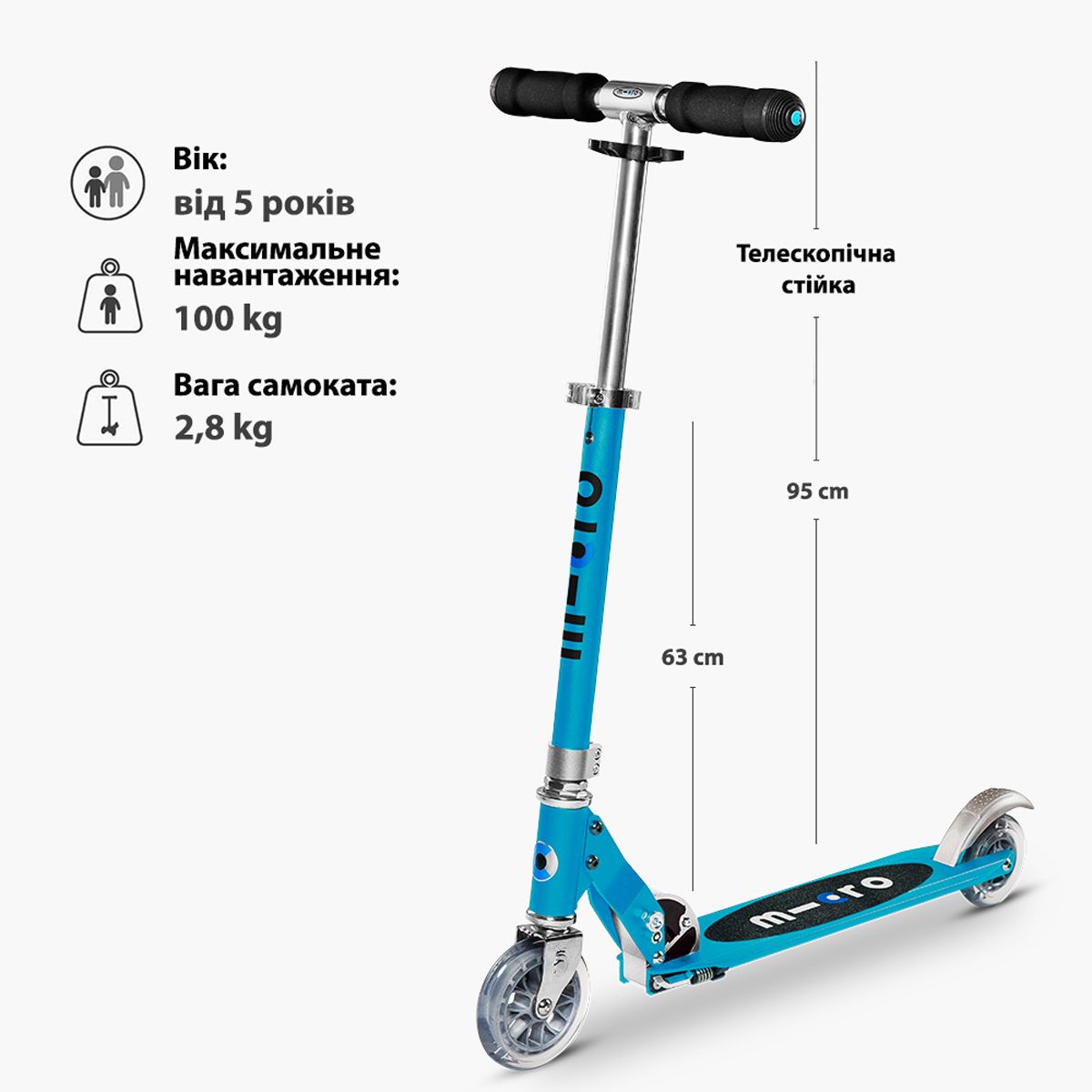 Самокат Micro серии Sprite - Голубой оазис  фото 3