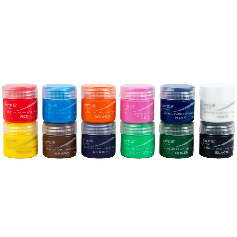 Фарби акрилові для тканини, 12 кольорів, 20 мл, Kite Creative  фото 3
