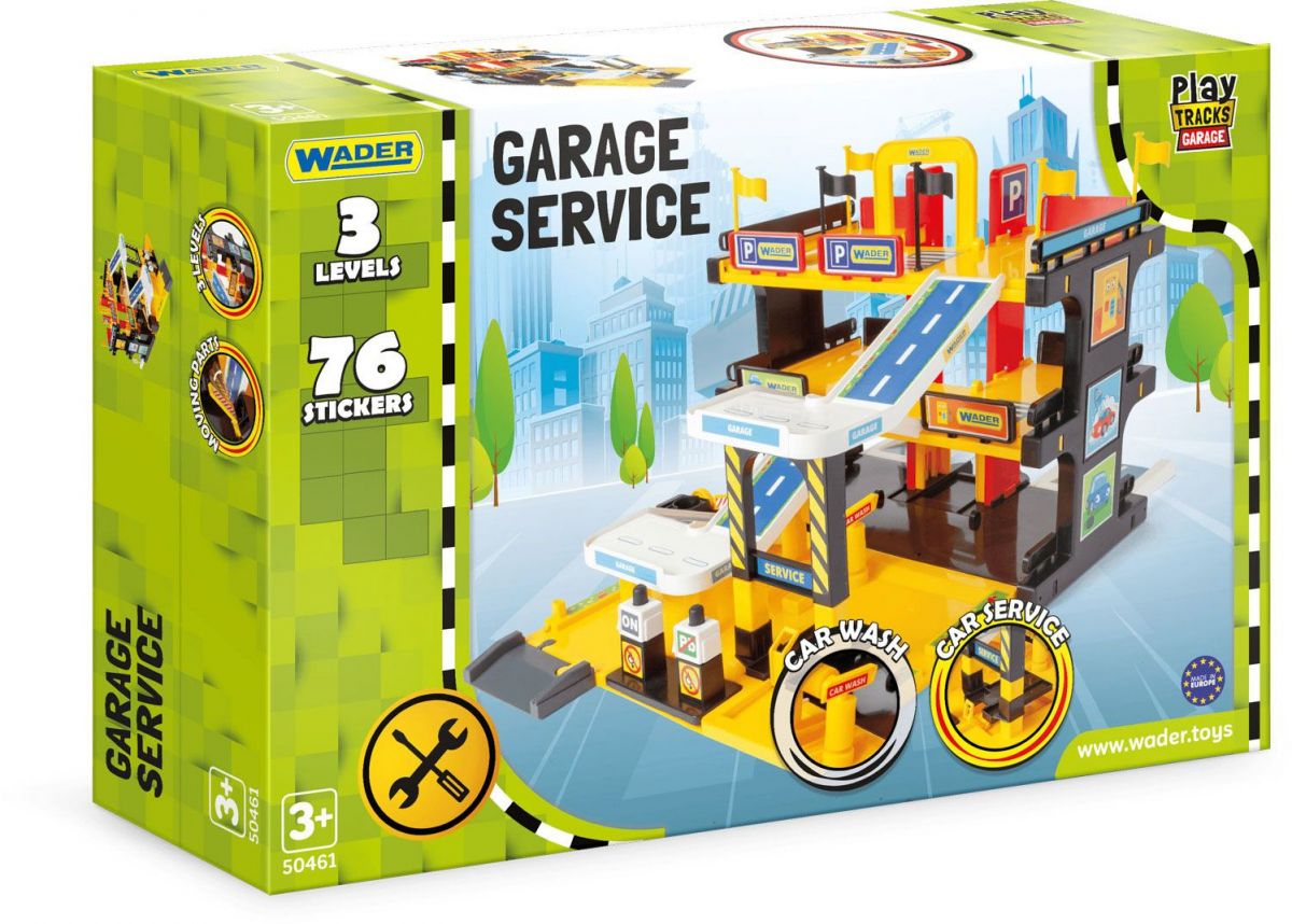 Гараж Сервіс (реалістичний гараж обладнаний ліфтом, що перевозить машинку на потрібний поверх, рампою, авто мийкою, автозаправкою, станцією техобслуговування і багатьма декораціями і наклейками)  фото 3