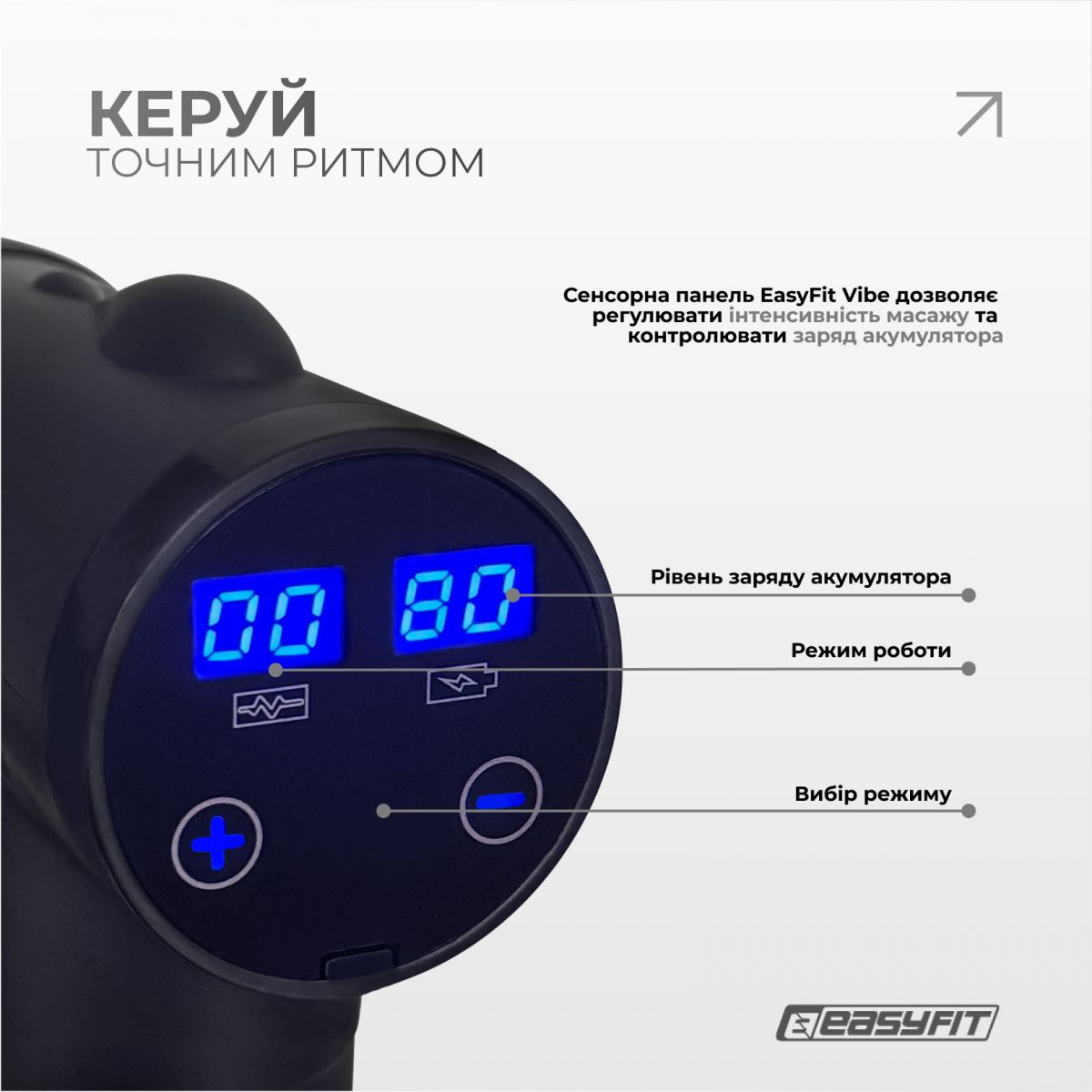 Перкуссионный массажер для спины Easyfit Vibe 6 насадок, 30 режимов  фото 3