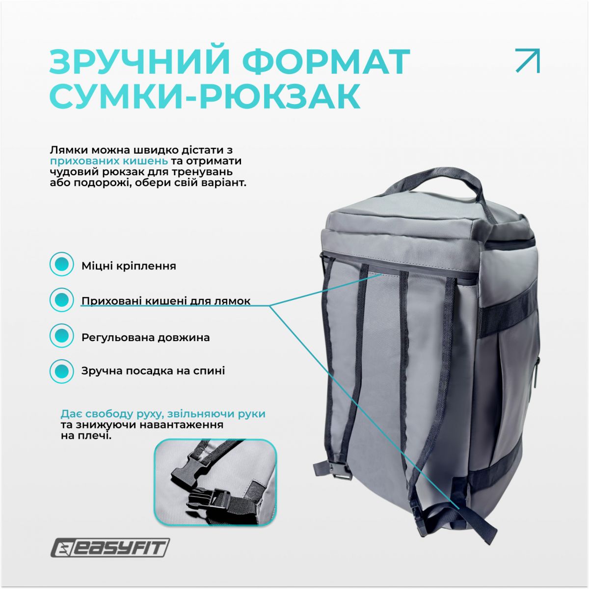 Спортивная сумка-рюкзак EasyFit BackBag 28л  фото 3