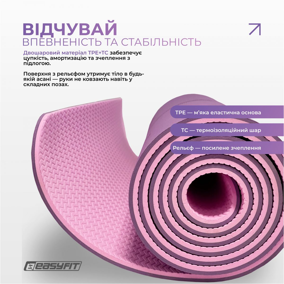 Коврик для йоги и фитнеса EasyFit Polarity рadma с ремнем  фото 3