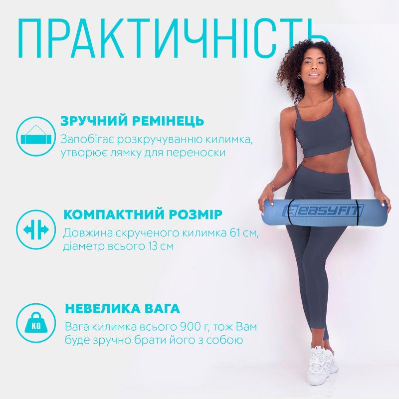 Килимок для йоги (блакитний з синім) в чохлі  фото 3