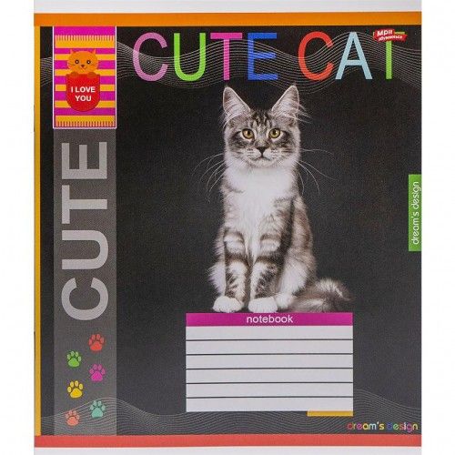 Тетрадь ЦВЕТНАЯ на 12 листов КЛЕТКА "CUTE CAT" (20 ШТ)  фото 3