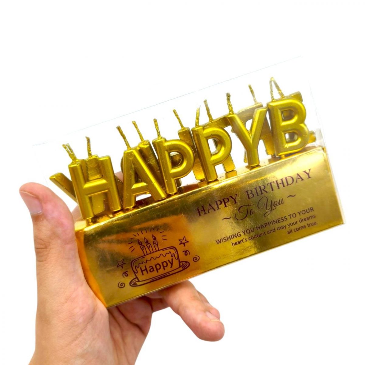 Свічки для торта "Напис - Happy Birthday" золото  фото 3