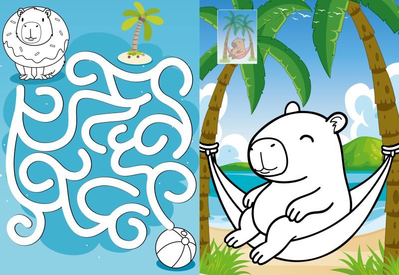 Книжка-розмальовка зі стікерами - Капібара на канікулах  фото 3