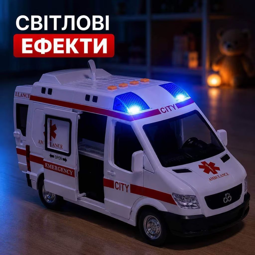 Машинка WY 1152 A (18) "Швидка допомога", підсвічування, звуки, інерція, двері відчиняються, масштаб 1:10, в коробці  фото 3