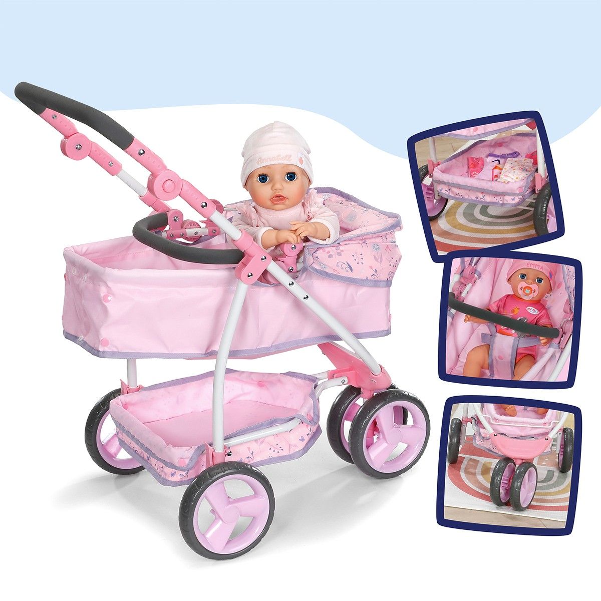 Трехколесная коляска для куклы Baby Born – Цветочный стиль Делюкс (складная)  фото 3