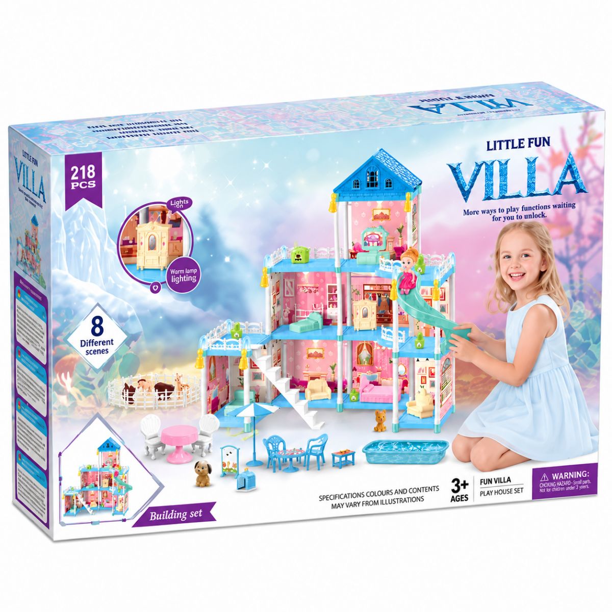 Будиночок Villa, гірлянда, гірка, басейн, меблі лялька  фото 3