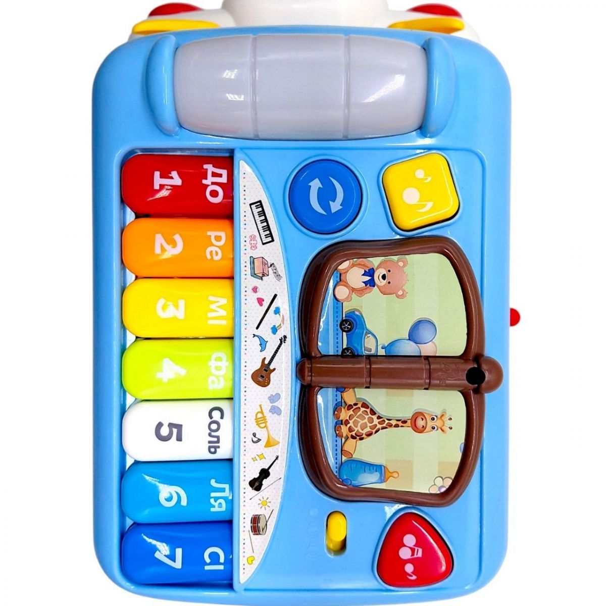 Музичний бізібус 45585 (12) “WToys”, 2 види, ОЗВУЧУВАННЯ УКРАЇНСЬКОЮ МОВОЮ, каталка, підсвічування, пісні, ноти, мелодії, кілька режимів, сортер, шестерні, тріскачки, в коробці  фото 3