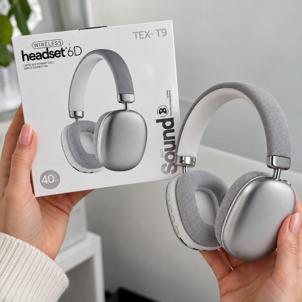 Наушники Bluetooth, встроенный аккумулятор 5. 4V, разъем для TF карты, AUX разъем, в коробке (СЕРЫЙ)  фото 3