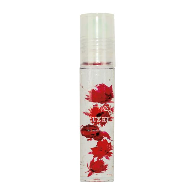 Олійка-блиск для губ в ролику Lukky Aqua Fleur з червоними квітами  фото 3