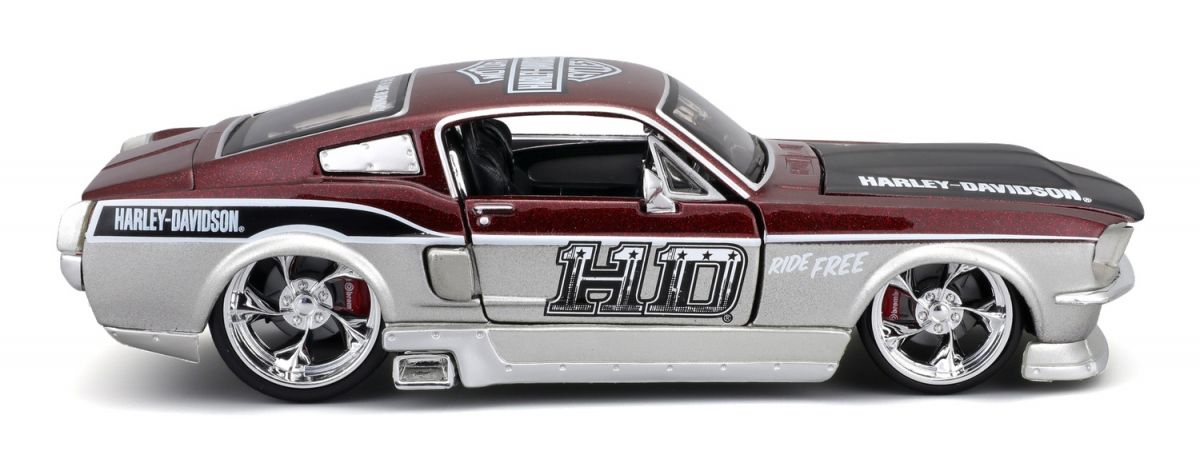 Машинка іграшкова Harley-Davidson 1967 Ford Mustang GT, масштаб 1:24, мет. червоний/срібний  фото 3