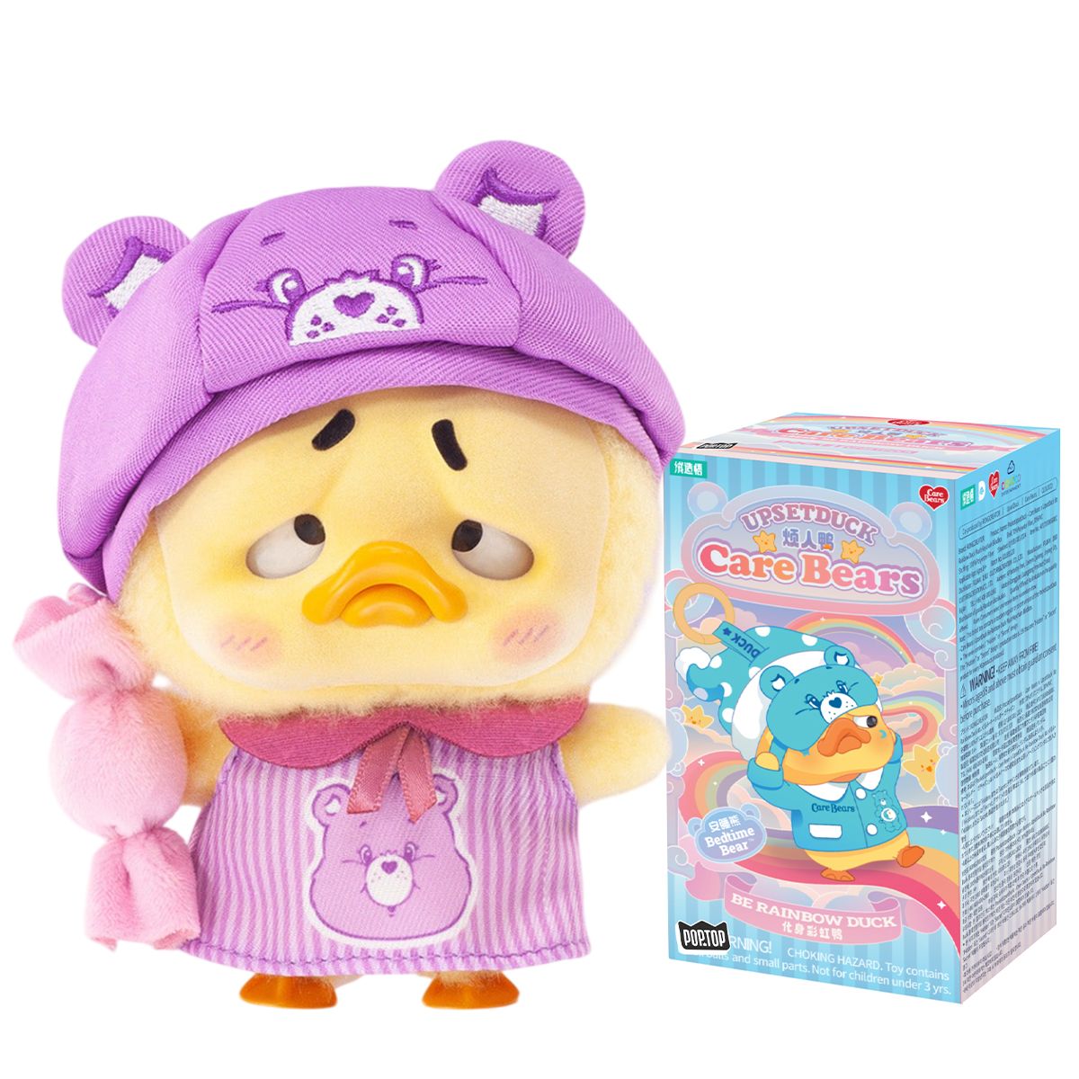 Коллекционная мягкая игрушка с кольцом POP TOP 1983toys серии Upset Duck x Care Bears - Будь радугой  фото 1