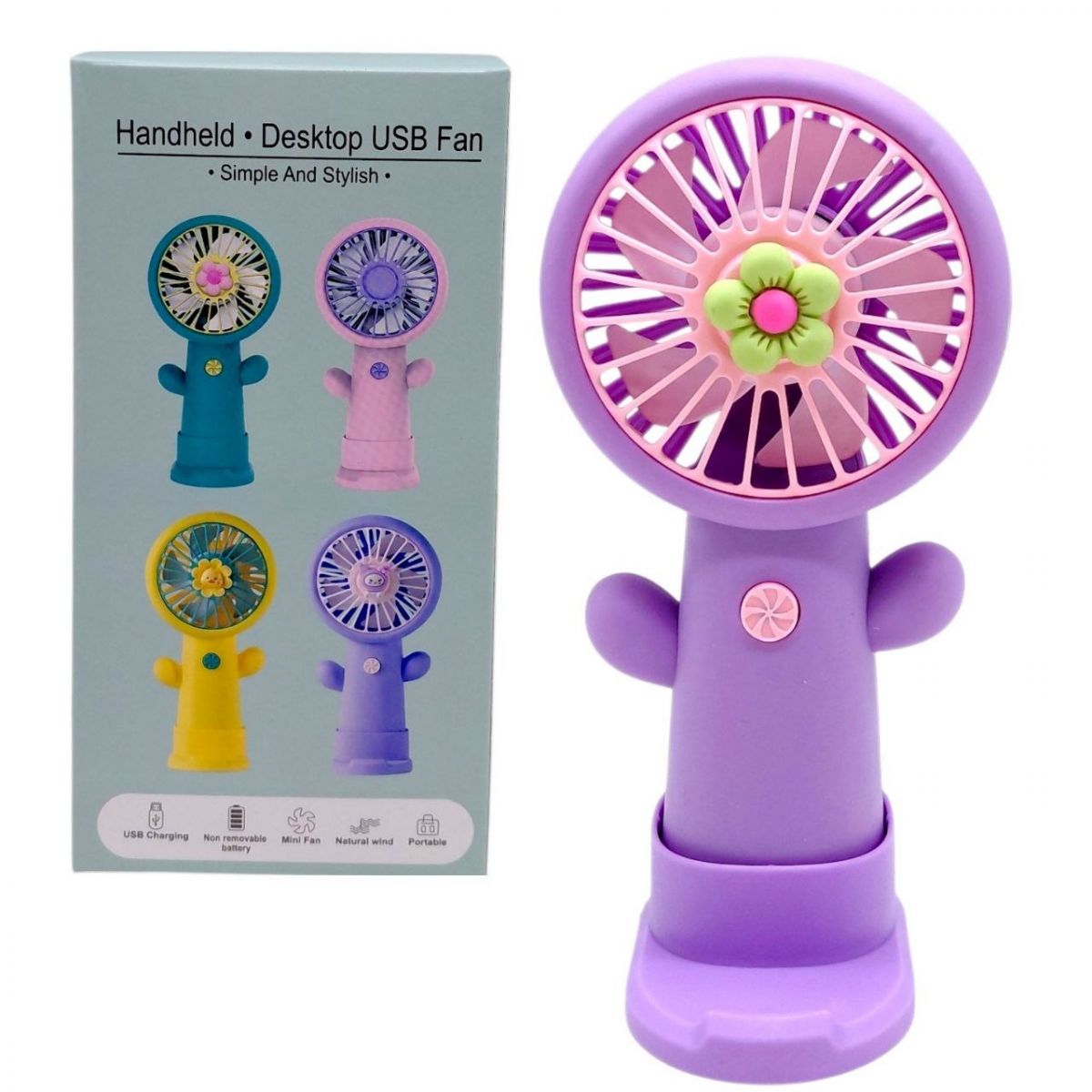 Вентилятор (вбудований акумулятор, USB кабель), ЗЕЛЕНА серединка  фото 1