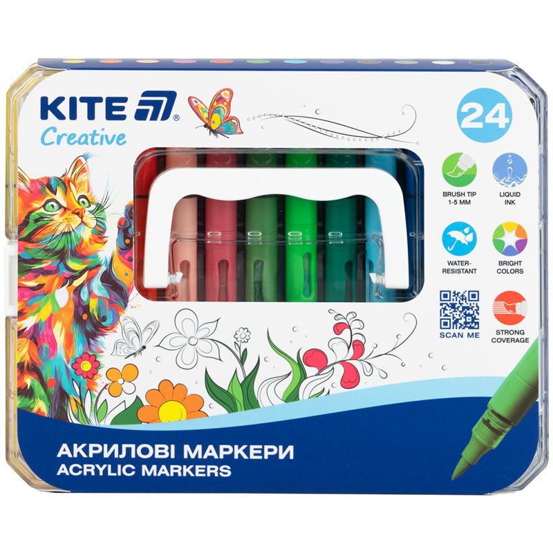 Маркери акрилові з рідкими чорнилами, 24шт Kite Creative  фото 1