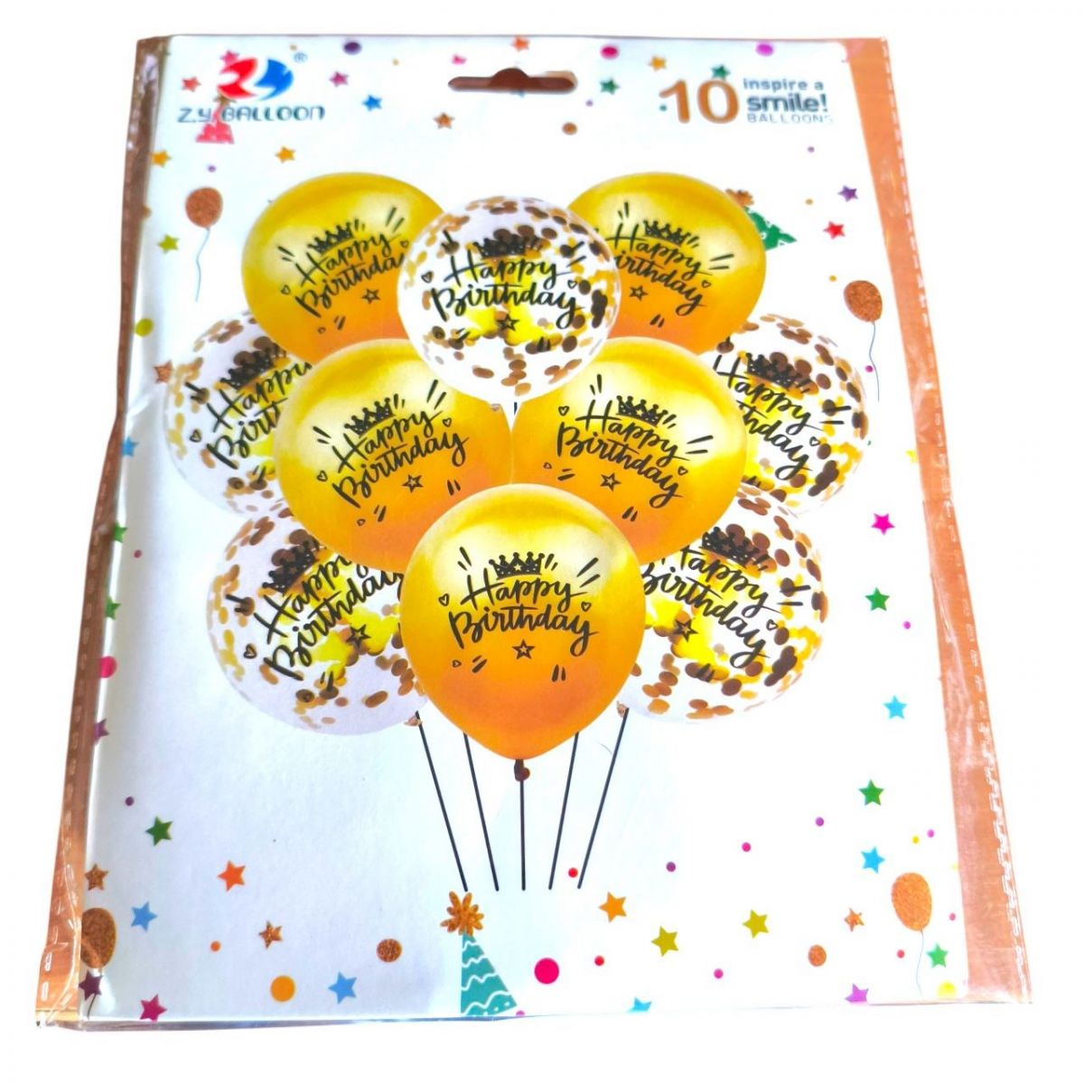 Набір повітряних кульок "Happy birthday" 10шт*30см золоті  фото 1