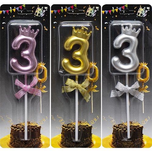 Свічка-цифра "3" з короною (мікс)  фото 1