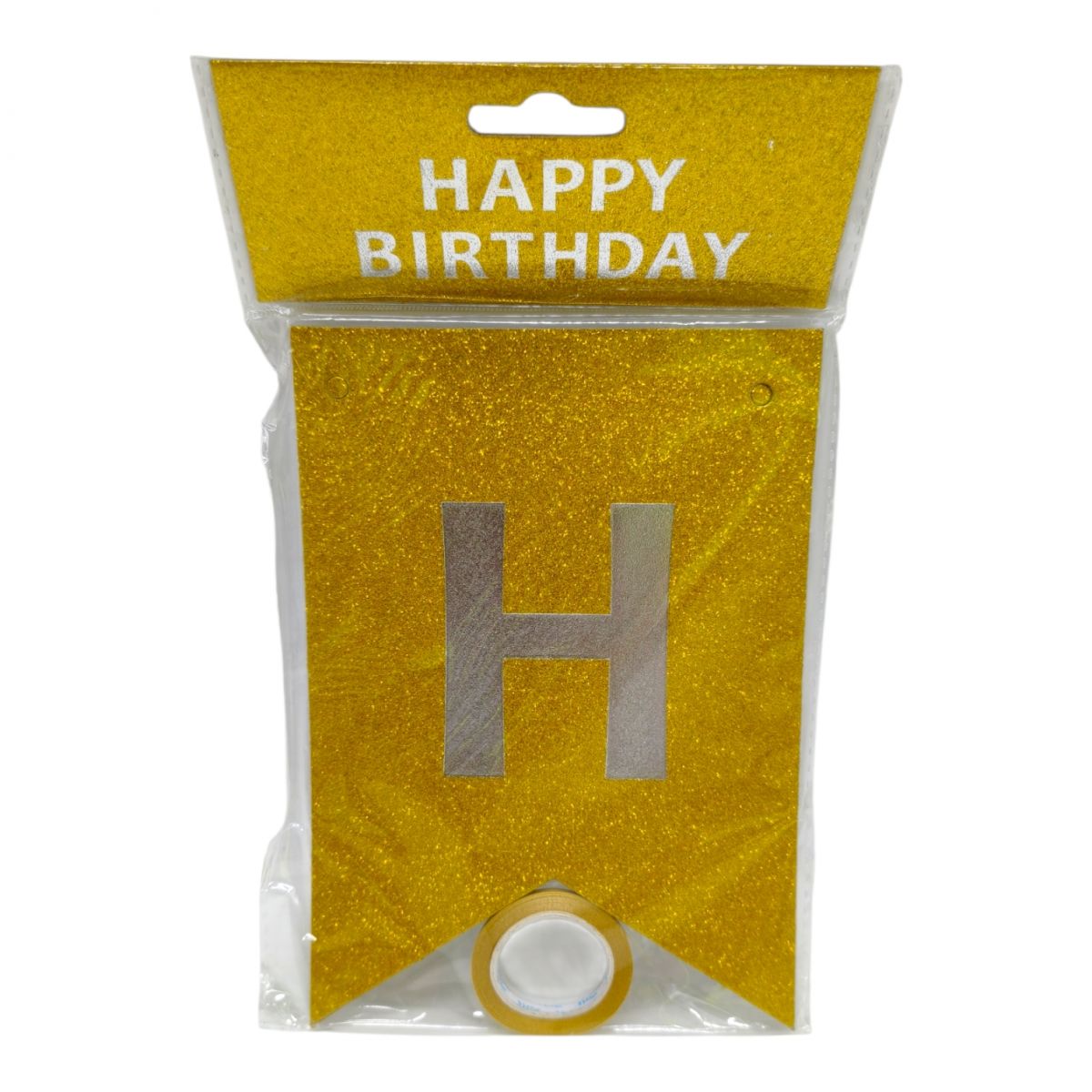 Гірлянда-розтяжка прапорці "Happy birthday" 12*16см-5м, золото (31671)  фото 1