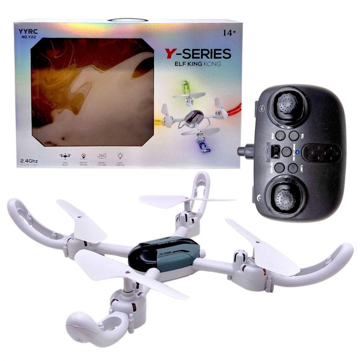 Квадрокоптер Y 22(18) съемный аккумулятор 3. 7V, пульт 2. 4 GHz, USB-кабель, headless mode, подсветка, режимы подсветки, в коробке  фото 1