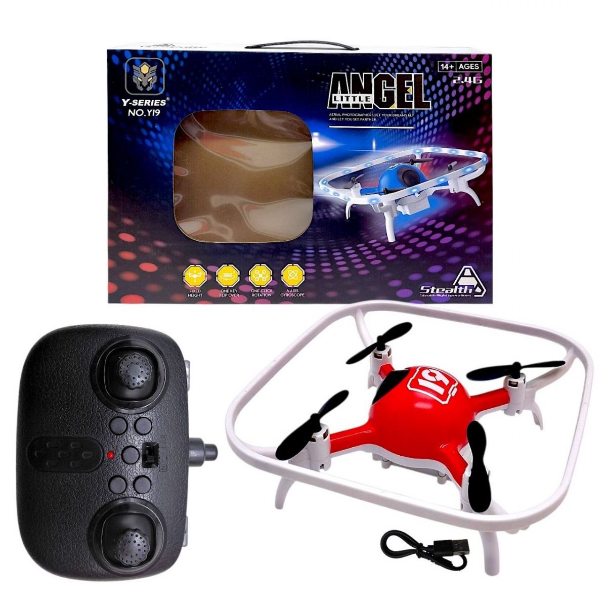 Квадрокоптер, знімний акумулятор 3. 7V, пульт 2. 4 GHz, USB-кабель, headless mode, кольорове підсвічування, (ЧЕРВОНИЙ)  фото 1