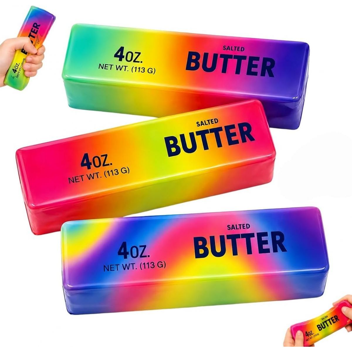 Сквіш-антистрес Масло (butter squishy) райдужне 14 см (мікс кольорів)  фото 1