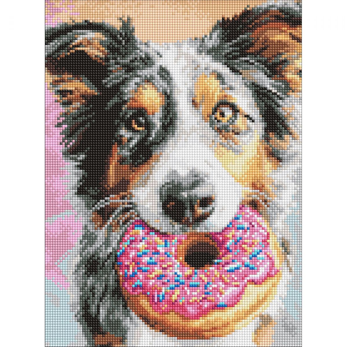 Алмазна мозаїка "Пес та пончик" 30х40см  фото 1