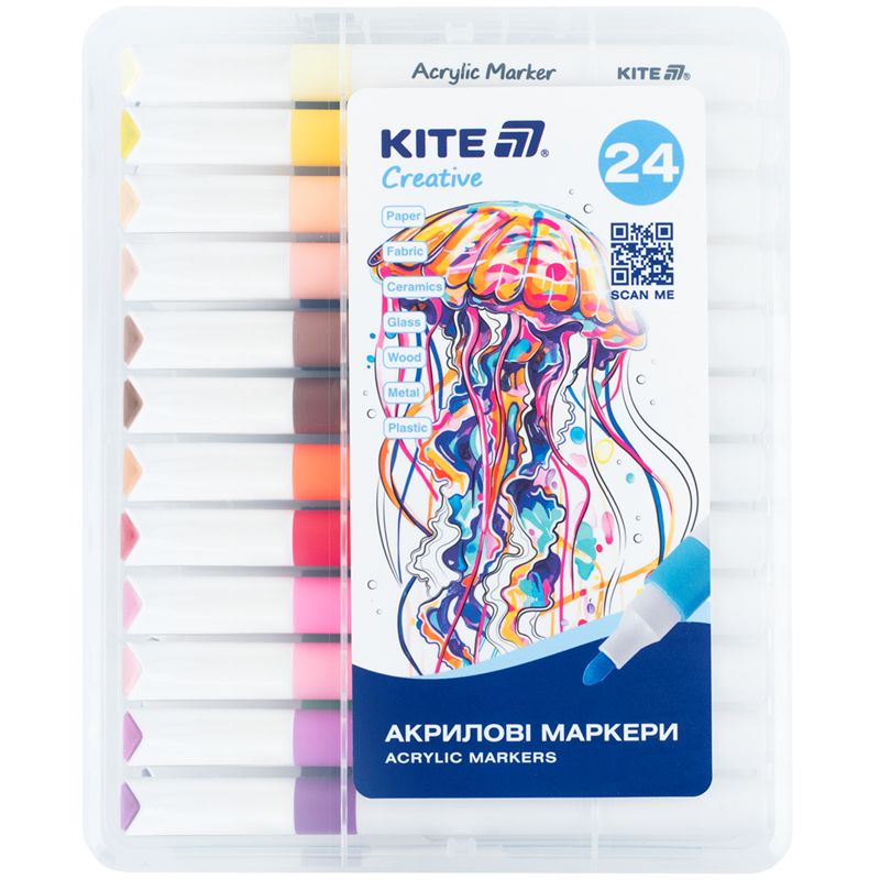 Маркеры акриловые Jumbo, 24шт Kite Creative  фото 1