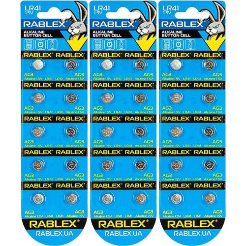 Батарейка RABLEX "таблетка" 1. 5V AG3 (LR41)  фото 1