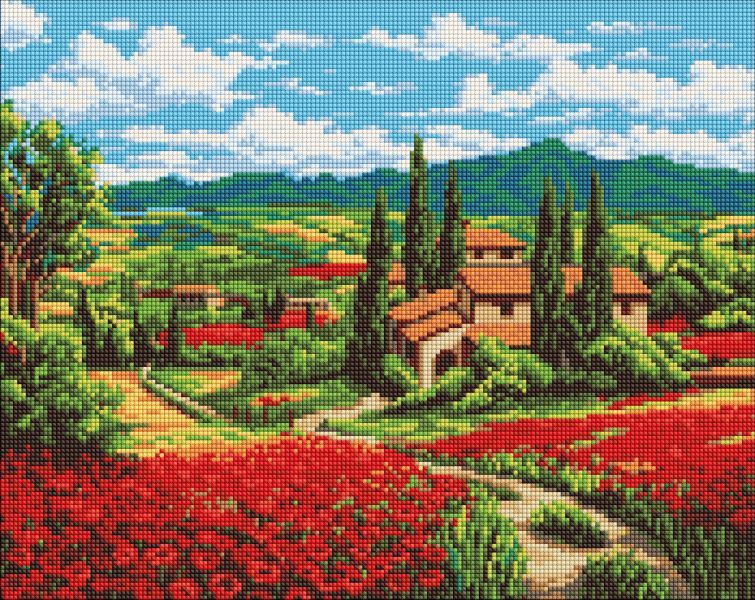 Алмазна мозаїка - Макове поле біля будинку ©art_selena_ua  фото 1